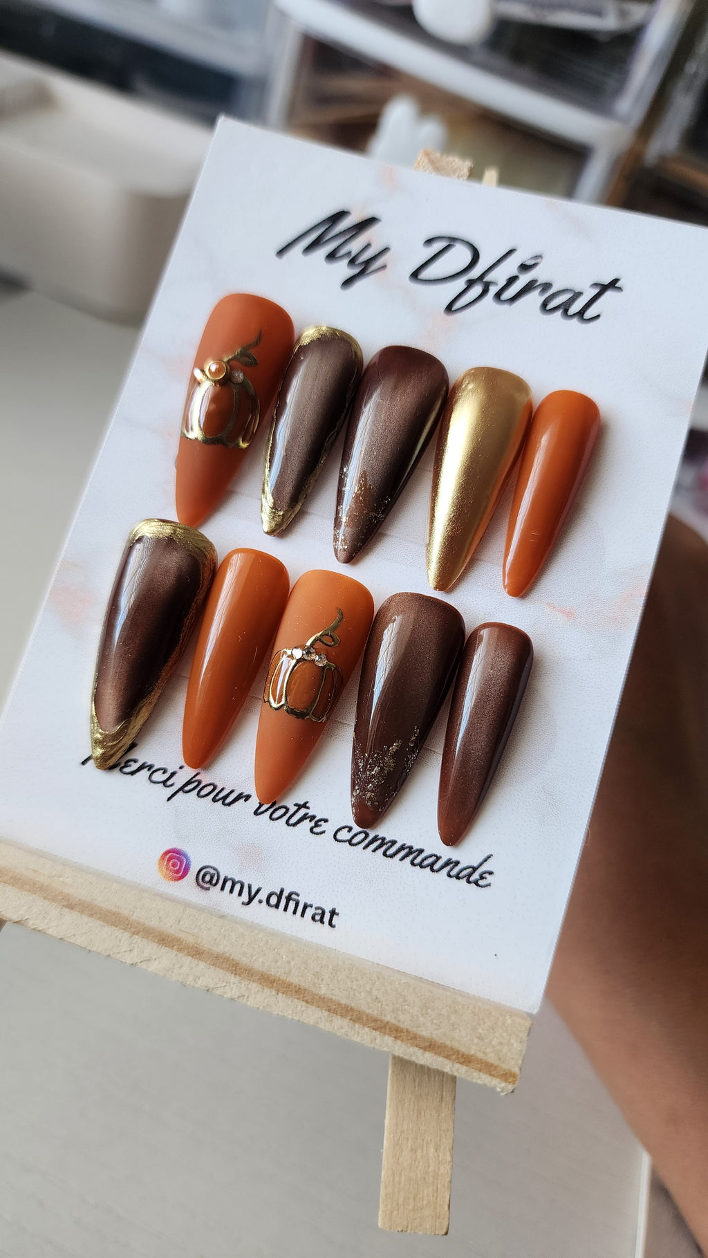 “Pumpkin Spice Glow” Autumn luxury press-on set