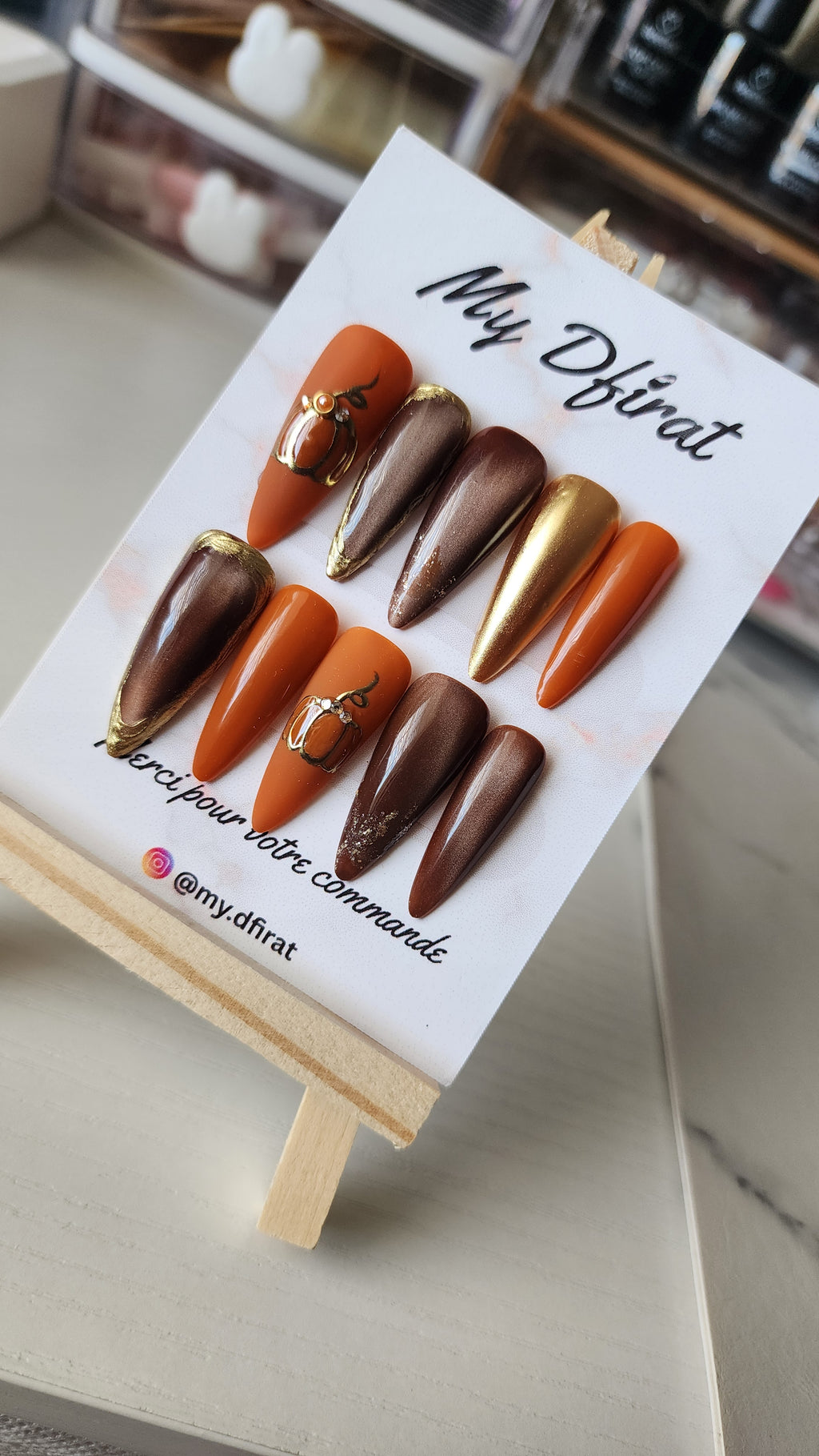 “Pumpkin Spice Glow” Autumn luxury press-on set