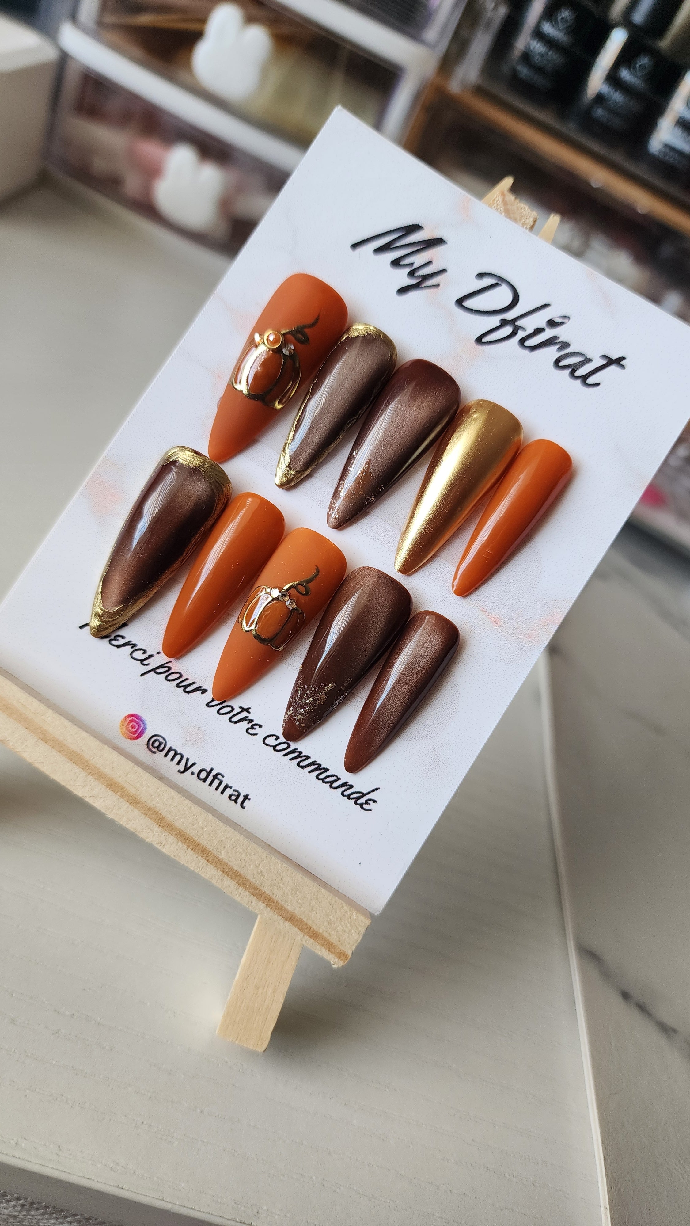 “Pumpkin Spice Glow” Autumn luxury press-on set